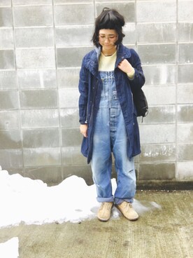 「BIG SMITH（ビッグスミス）のアイテム（オールインワン・サロペット）」を使った、🐻ぽー🐻さん（レディース・160cm）の冬コーディネート
