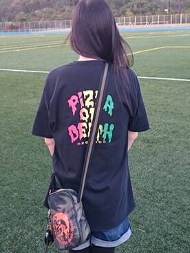 「PIZZAOFDEATHのアイテム（Tシャツ/カットソー、ブラック系）」を使った、ユウΨ(｀∇´)Ψさん（レディース・168cm）の春コーディネート