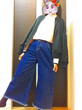 「SPINNS（スピンズ）のアイテム（パンツ、ブルー系）」を使った、なつこさん（レディース・152cm）の秋コーディネート