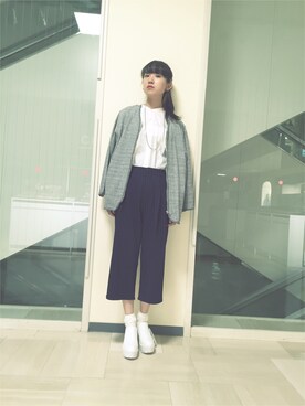 「ノーカラーシャツ」｜「アイテム（ブーティ）」を使った、mika**さん（レディース・160cm）の春コーディネート