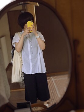 「cepo（セポ）の袖ネジレタックシャツ（シャツ/ブラウス、ホワイト系）」を使った、きじとらこさん（レディース・153cm）の夏コーディネート