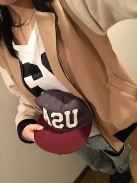 「one after another NICE CLAUP（ワンアフターアナザーナイスクラップ）のアイテム（スタジャン）」を使った、💗💗🔫さん（レディース・161cm）の冬コーディネート