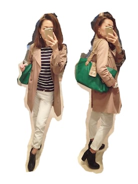 「緑」｜「アイテム（トレンチコート）」を使った、casualadyさん（レディース・161cm）の春コーディネート