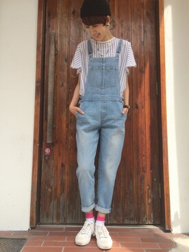 「フレア」｜「アイテム（オールインワン・サロペット）」を使った、zakkyさん（レディース・159cm）の春コーディネート