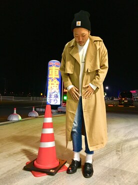 「WEGO（ウィゴー）のアイテム（トレンチコート）」を使った、のんさん（メンズ・168cm）の冬コーディネート