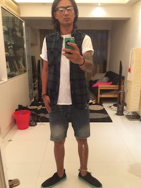 「TOPMAN（トップマン）のアイテム（その他アウター）」を使った、Tomoさん（メンズ・181cm）の夏コーディネート