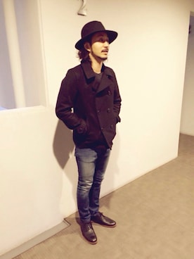 「BEAMS（ビームス）のアイテム（ピーコート）」を使った、Shintarou Yoshihiroさん（メンズ・169cm）の冬コーディネート