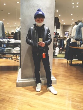 「CONVERSE（コンバース）のアイテム（ニットキャップ/ビーニー）」を使った、tatsuさん（メンズ・163cm）の冬コーディネート