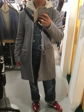 「コート」｜「アイテム（サロペット/オーバーオール）」を使った、Taki(プチプラ)さん（メンズ・180cm）の冬コーディネート