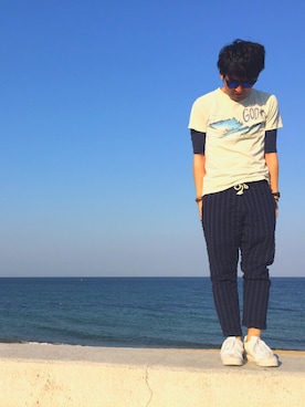 「SUNDAY WORKS（サンデーワークス）のアイテム」を使った、鎌田琢也さん（メンズ・165cm）の夏コーディネート