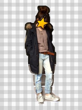 「Heather（ヘザー）のアイテム（モッズコート）」を使った、gahoさん（レディース・153cm）の秋コーディネート