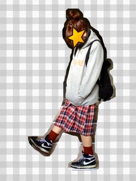 「アイテム（シャツワンピース、レッド系）」を使った、gahoさん（レディース・153cm）の秋コーディネート