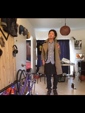 「FRAPBOIS」｜「アイテム（トレンチコート）」を使った、ぬんさん（メンズ・163cm）の秋コーディネート