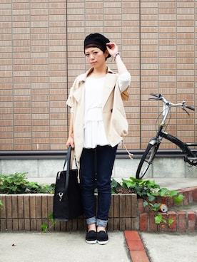 「ぺプラムトップス」｜「アイテム（ハンチング/ベレー帽）」を使った、yukino*さん（レディース・153cm）の秋コーディネート