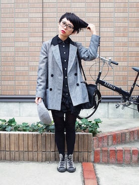 「コンバンース」｜「アイテム（ハンチング/ベレー帽）」を使った、yukino*さん（レディース・153cm）の秋コーディネート