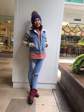 「working style」｜「アイテム（ニットキャップ/ビーニー）」を使った、Yuki Chanさん（レディース・162cm）の冬コーディネート