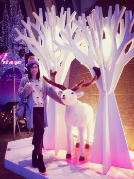 「アイテム（ブーティ、レッド系）」を使った、Yuki Chanさん（レディース・162cm）の冬コーディネート