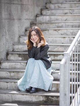 「NICE CLAUP（ナイスクラップ）のアイテム（ライダースジャケット）」を使った、らんこ.＊さん（レディース・158cm）の春コーディネート