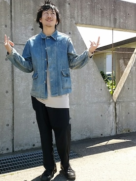 「lot holon（ロットホロン）のアイテム（スラックス）」を使った、まるちん@h.e.I.kさん（メンズ・172cm）の春コーディネート