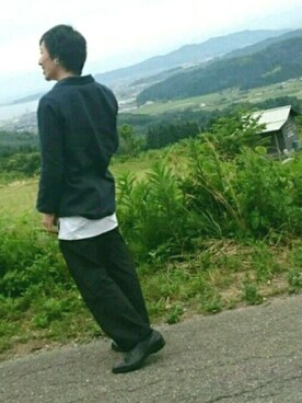 「lot holon（ロットホロン）のアイテム（スラックス）」を使った、まるちん@h.e.I.kさん（メンズ・172cm）の夏コーディネート
