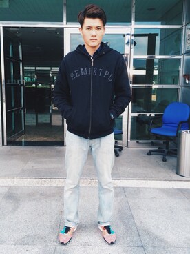 「REMIX（リミックス）のアイテム（スタジャン）」を使った、Sevengunsさん（メンズ・184cm）の秋コーディネート