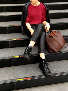 「H&M（エイチ・アンド・エム）のアイテム（ブーツ、ブラック系）」を使った、Rika.O-wadaさん（レディース・168cm）の秋コーディネート