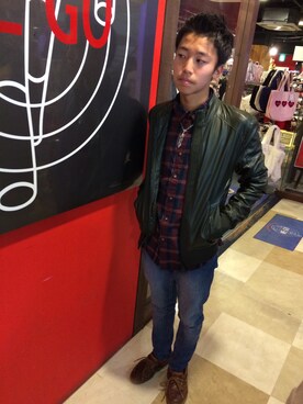 「アイテム（ライダースジャケット）」を使った、やーひろさん（メンズ・170cm・10代）の冬コーディネート