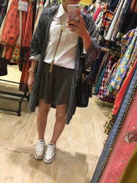 「ループタイ」｜「アイテム（その他アウター）」を使った、nonnoさん（レディース・153cm）の秋コーディネート