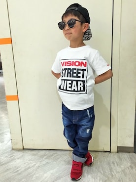 「アイテム（キャップ）」を使った、akkunさん（キッズ・122cm）の春コーディネート