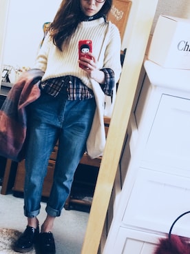 「BEAUTY&YOUTH UNITED ARROWS（ビューティーアンドユースユナイテッドアローズ）の【WEB限定】by ※∵デニムテーパード9分丈パンツ　◆（デニムパンツ）」を使った、ちほさん（レディース・150cm）の冬コーディネート