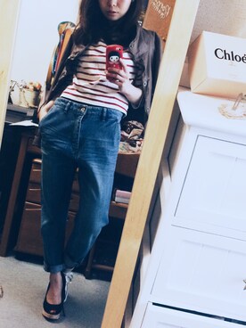 「BEAUTY&YOUTH UNITED ARROWS（ビューティーアンドユースユナイテッドアローズ）の【WEB限定】by ※∵デニムテーパード9分丈パンツ　◆（デニムパンツ）」を使った、ちほさん（レディース・150cm）の春コーディネート