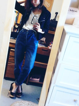 「TITTY&CO.（ティティーアンドコー）のアイテム（ライダースジャケット）」を使った、ちほさん（レディース・150cm）の秋コーディネート