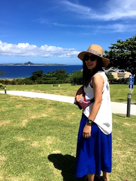 「アイテム（ボディバッグ/ウエストポーチ、ブルー系）」を使った、kanaさん（レディース・160cm）の夏コーディネート