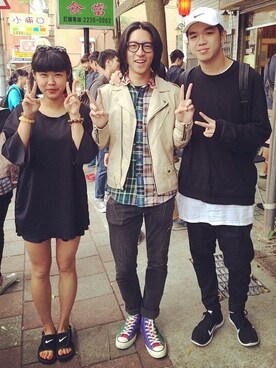 「uu」｜「アイテム（ライダースジャケット）」を使った、SunnySashaSunさん（メンズ・175cm）の冬コーディネート
