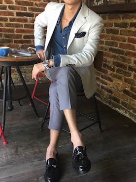 「アイテム（スーツジャケット、ホワイト系）」を使った、Joeさん（メンズ・175cm）の秋コーディネート