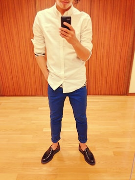 「BLUE WORK（ブルーワーク）のアイテム（トップス）」を使った、後藤友弘さん（メンズ・177cm）の春コーディネート