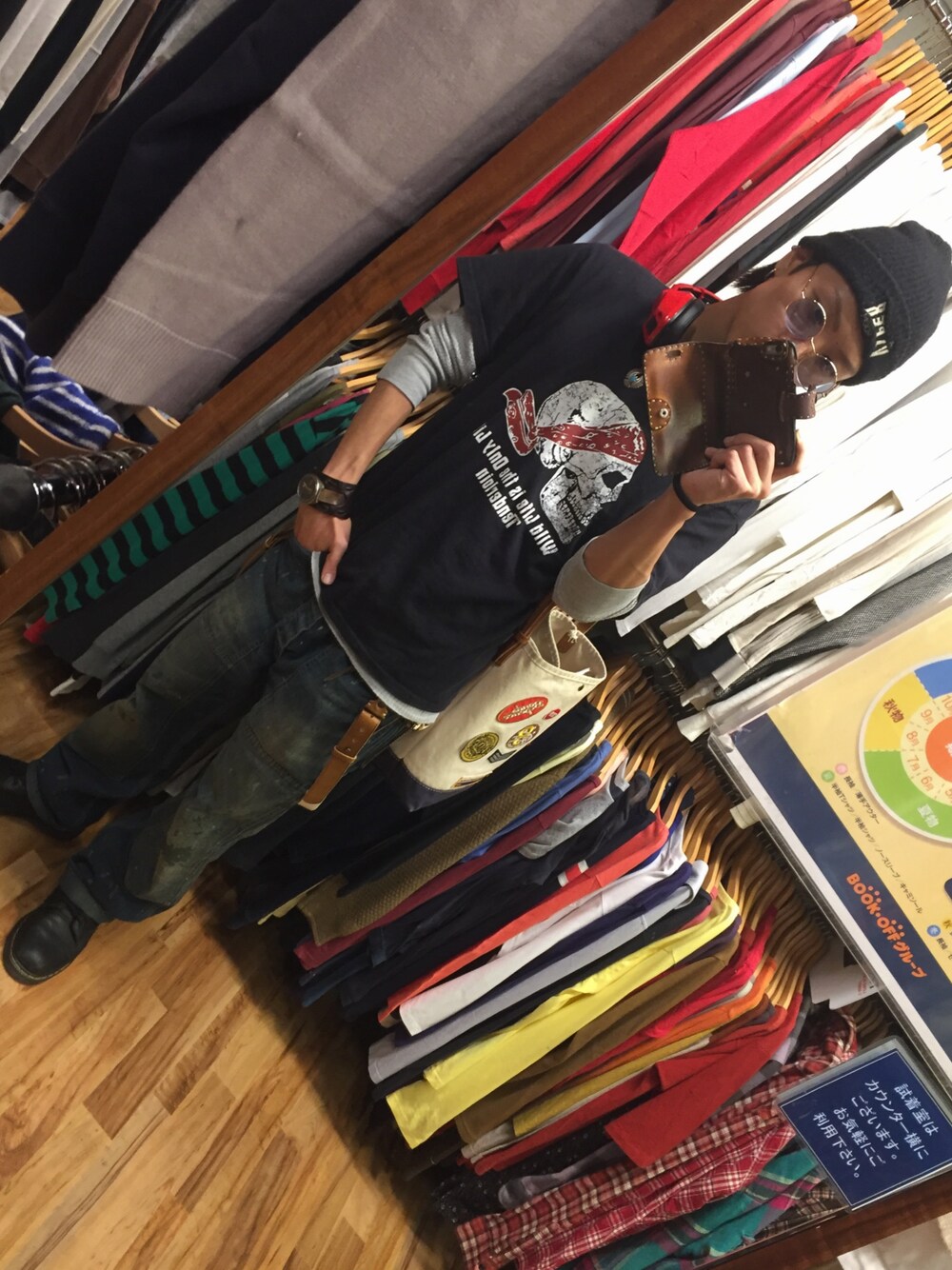 「秋のコーデ、アメカジ、denim、デニムパンツ、rrl、ペインターパンツ、TENDERLOIN、ラフ、レイヤードスタイル、Dr.Martens」｜「RRLのDouble knee painter pants（デニムパンツ、ブルー系）」を使った、Jackさん（メンズ・171cm）の秋コーディネートの1枚目の写真