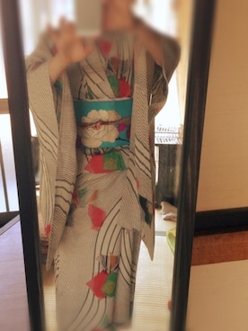 「アイテム（浴衣、グレー系）」を使った、ミート君さん（レディース）の春コーディネート