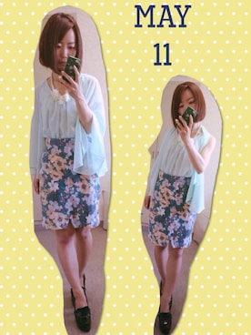 「花柄 スカート」｜「アイテム（パンプス）」を使った、Calimeroさん（レディース・147cm）の春コーディネート