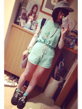 「STYLENANDA（スタイルナンダ）のアイテム（つなぎ/オールインワン）」を使った、TA2YUKIさん（レディース・153cm）の夏コーディネート
