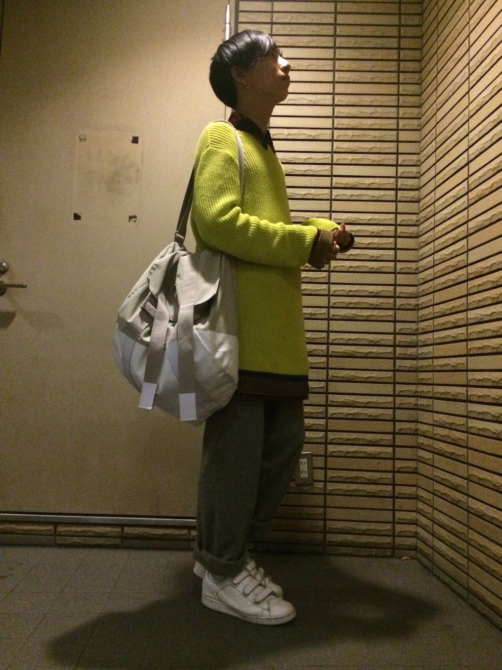「ニット、冬、オレ」｜「Jean Paul Gaultierのアイテム（ニット/セーター、グリーン系）」を使った、hiR0(山田浩幸)さん（メンズ・173cm）の秋コーディネートの1枚目の写真