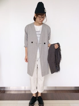 「LBC（エルビーシー）のアイテム（チェスターコート）」を使った、sakuさん（レディース・164cm）の夏コーディネート