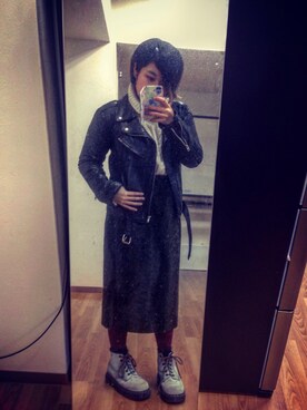 「ベロアスカート」｜「アイテム（ライダースジャケット）」を使った、tomさん（レディース・156cm）の冬コーディネート