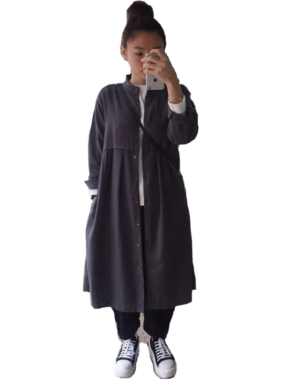 「ootd、code、dailylook」｜「niko and...の【niko and...】CTOPスタンドタックワンピース（ワンピース、グレー系）」を使った、Kiannbooさん（レディース・163cm）の冬コーディネートの1枚目の写真