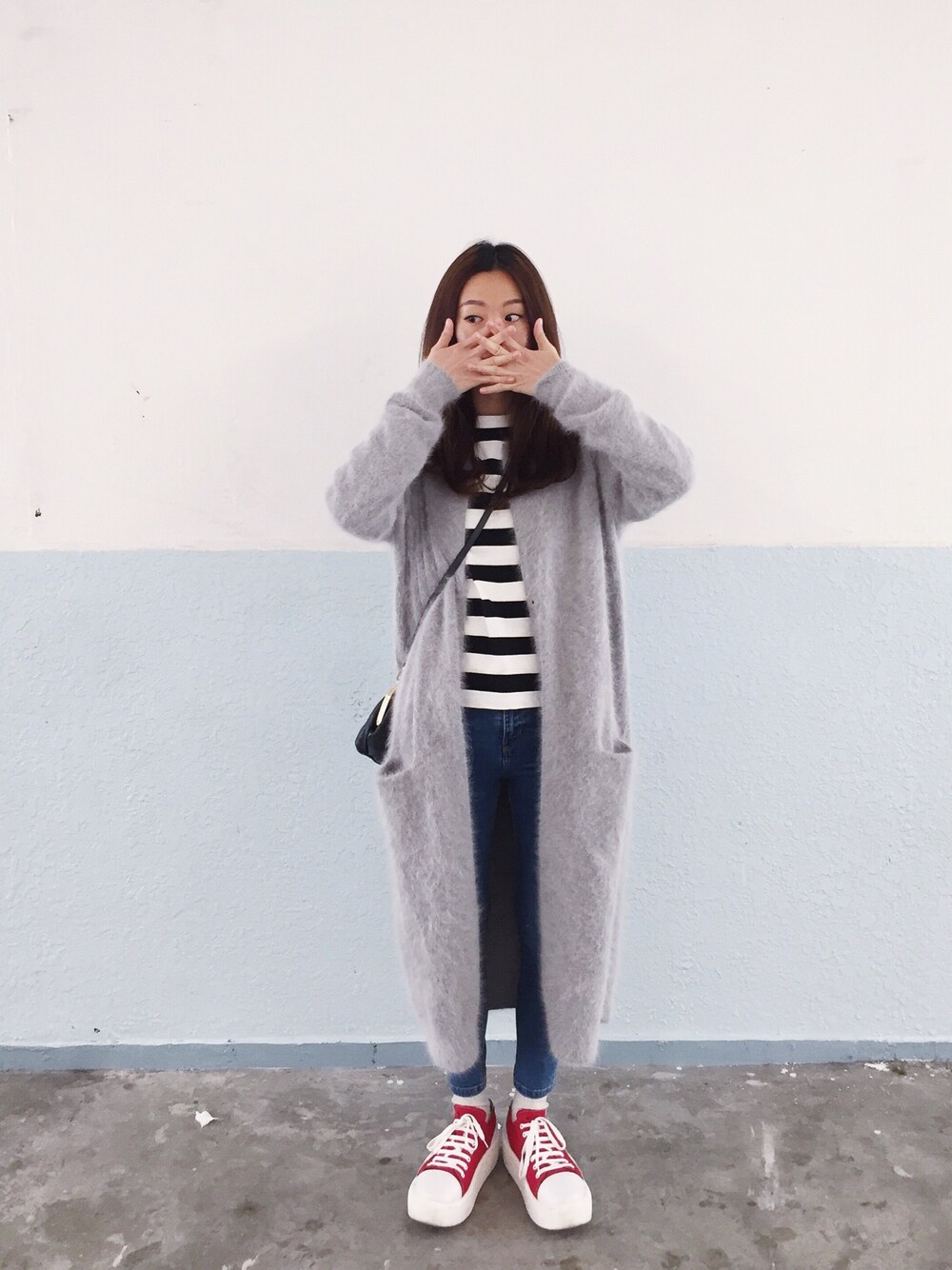 「CNY、ootd、outfit、daily look、BELLY BUTTON、Tokyo bopper、lookbook」｜「niko and...のアイテム（Tシャツ/カットソー、ホワイト系）」を使った、Kiannbooさん（レディース・163cm）の冬コーディネートの1枚目の写真