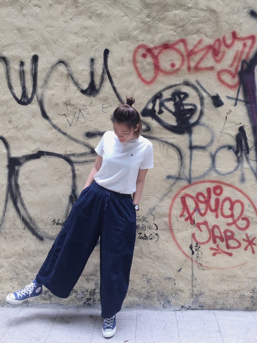 「夏コーデ、niko and ...、denim、ootd、code」｜「BEAMSのアイテム（Tシャツ/カットソー、ホワイト系）」を使った、Kiannbooさん（レディース・163cm）の春コーディネートの1枚目の写真