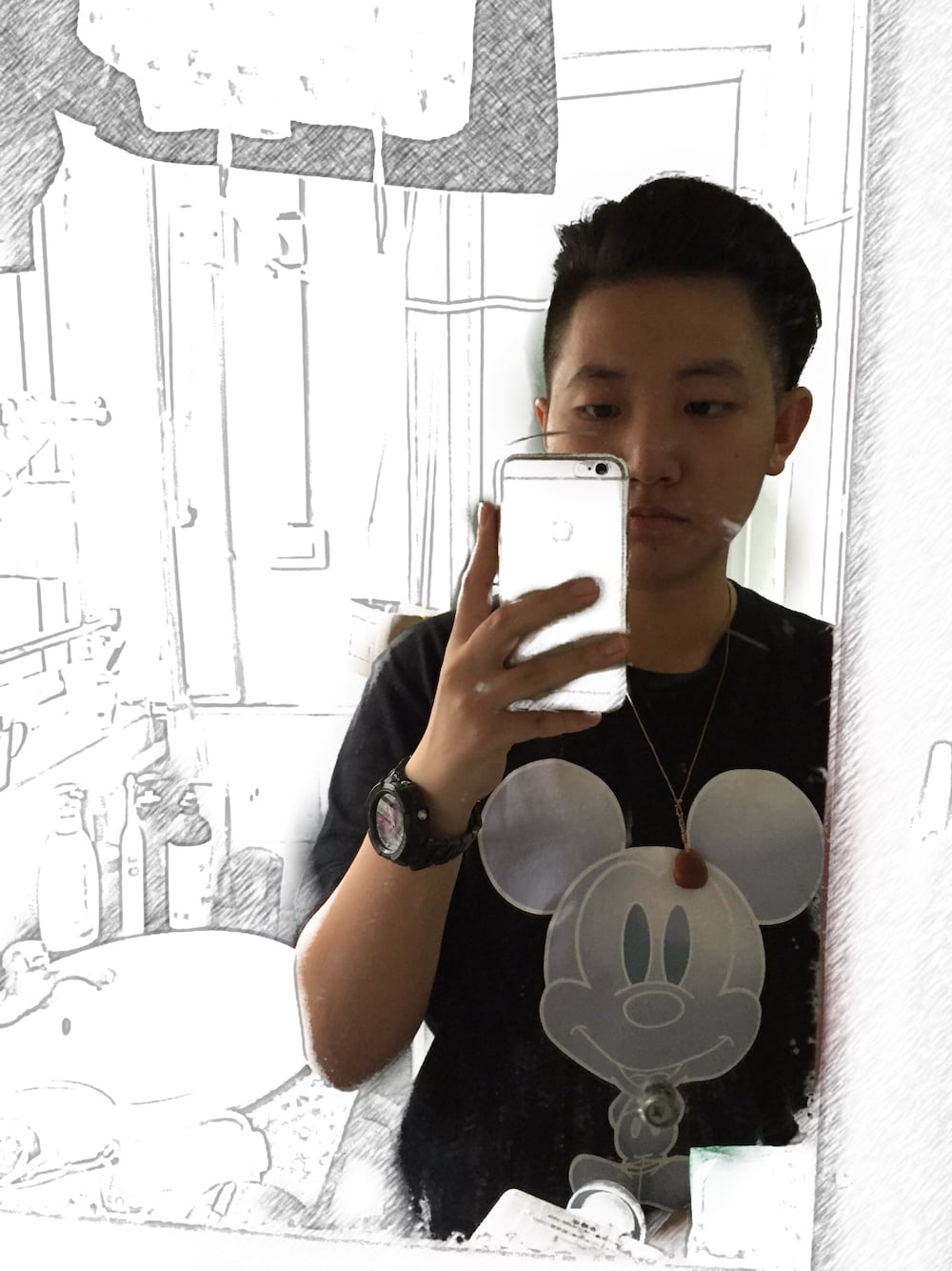 「hair、DARK」｜「UNIQLOのアイテム（Tシャツ/カットソー、ブラック系）」を使った、Smart_Xieさん（メンズ・165cm）の秋コーディネートの1枚目の写真