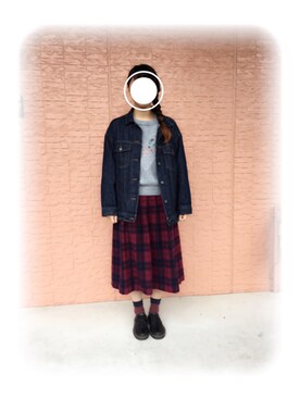 「ゆるニット」｜「アイテム（デニムジャケット）」を使った、みう。さん（レディース・154cm）の秋コーディネート