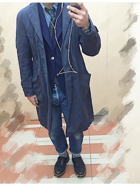 「Engineered Garments（エンジニアードガーメンツ）のアイテム（トレンチコート）」を使った、Hiroyuki Sakaiさん（メンズ・170cm）の夏コーディネート