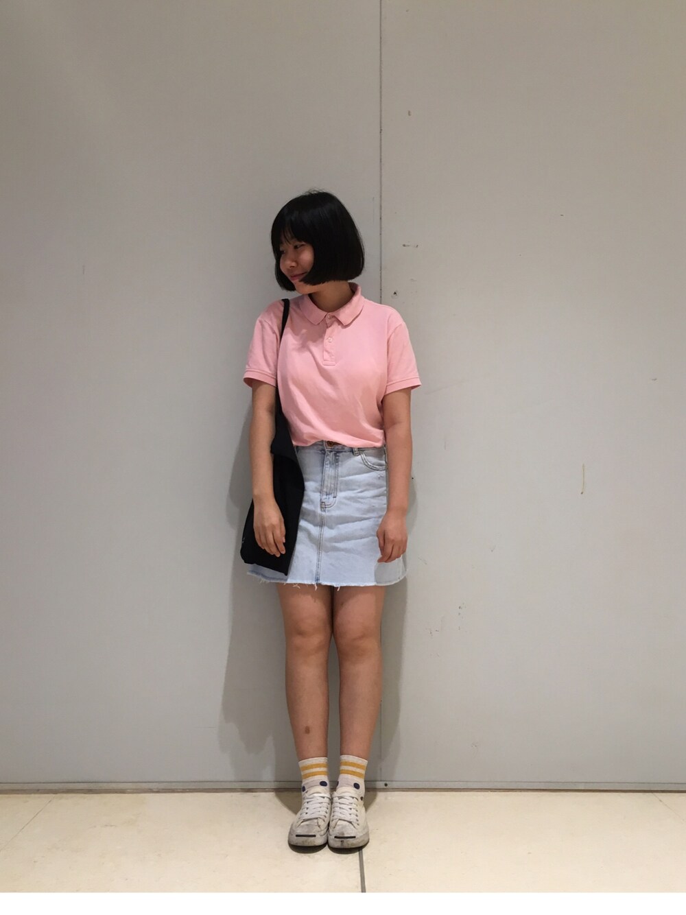 「Guangzhou」｜「PULL&BEARのアイテム（ポロシャツ、ピンク系）」を使った、Mmmmmmさん（レディース・162cm）の春コーディネートの1枚目の写真